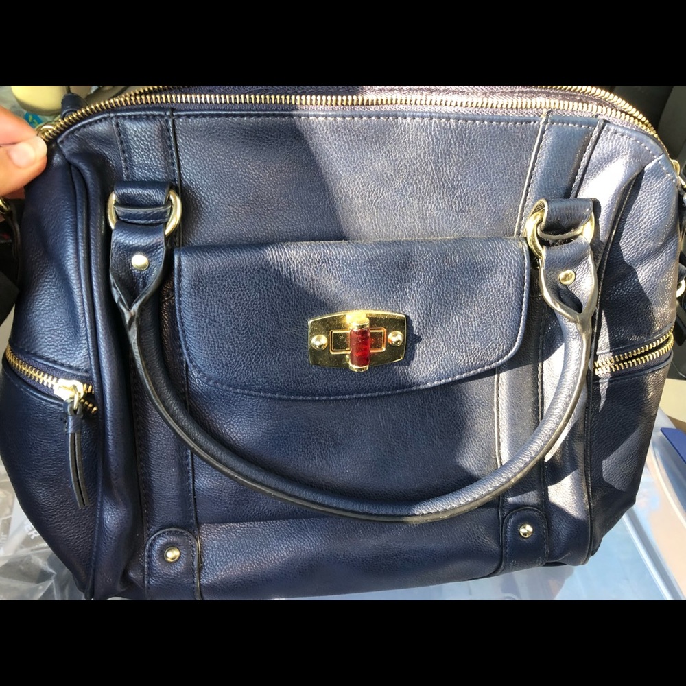 Navy blue Vegan Leather crossbody tote